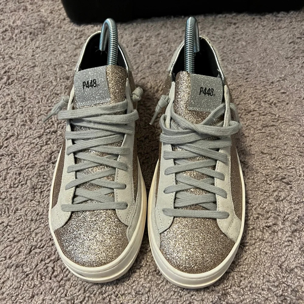 P448 Glittery Gray Lace-Up Sneakers